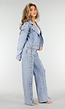 Lichtblauw Denim Jasje met Veterdetails en Ruffle Schouders