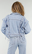Lichtblauw Denim Jasje met Veterdetails en Ruffle Schouders