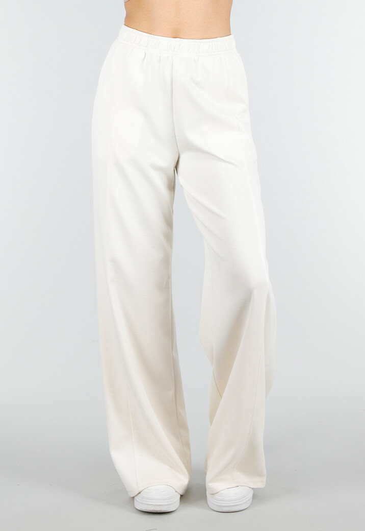 Beige Wide Leg Joggingbroek met Elastische Taille en Stretch