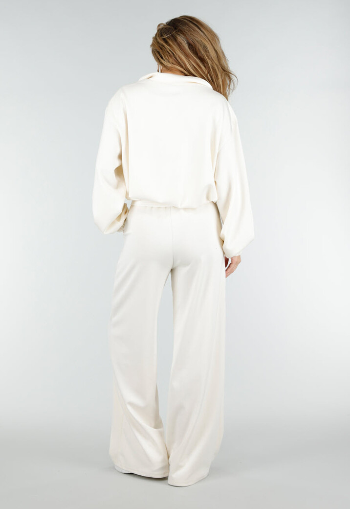 Beige Wide Leg Joggingbroek met Elastische Taille en Stretch