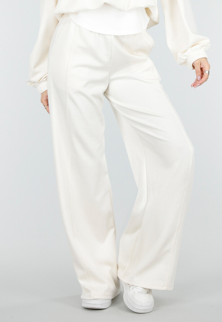 Beige Wide Leg Joggingbroek met Elastische Taille en Stretch
