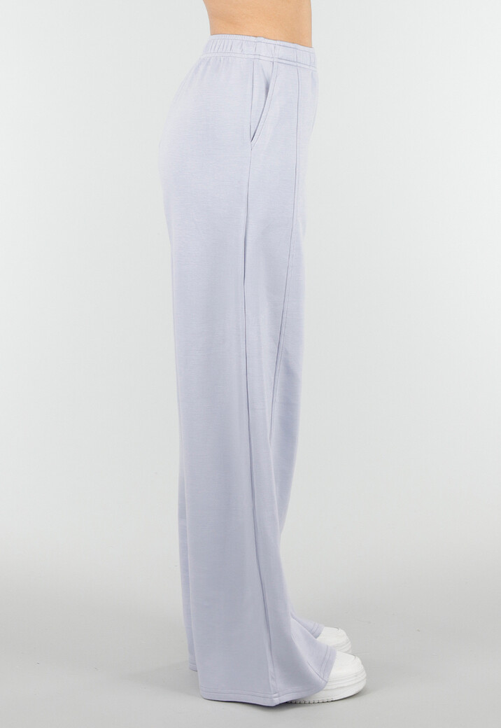 Lichtblauwe Wide Leg Joggingbroek met Elastische Taille en Stretch