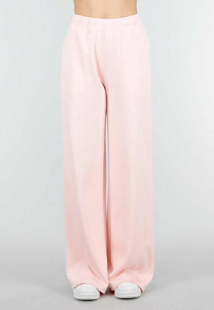 Lichtroze Wide Leg Joggingbroek met Elastische Taille en Stretch