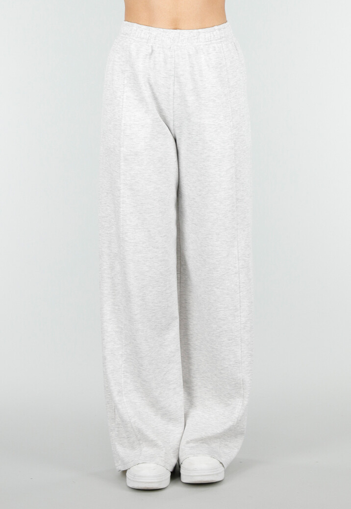 Grijze Wide Leg Joggingbroek met Elastische Taille en Stretch