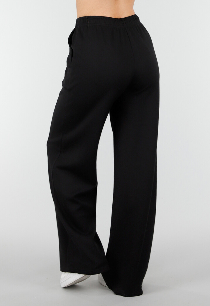 Zwarte Wide Leg Joggingbroek met Elastische Taille en Stretch