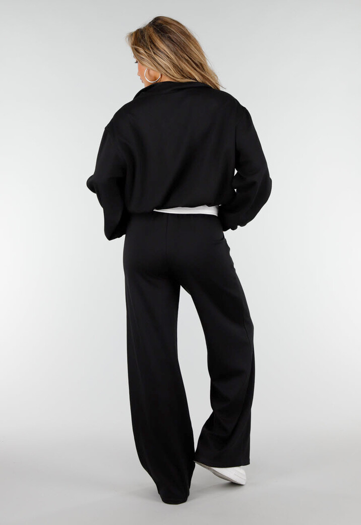 Zwarte Wide Leg Joggingbroek met Elastische Taille en Stretch