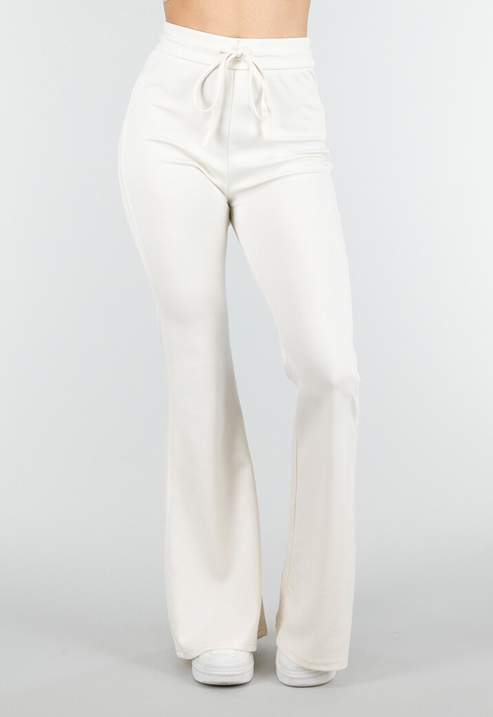 Beige Joggingbroek met Flared Pijpen en Elastische Taille