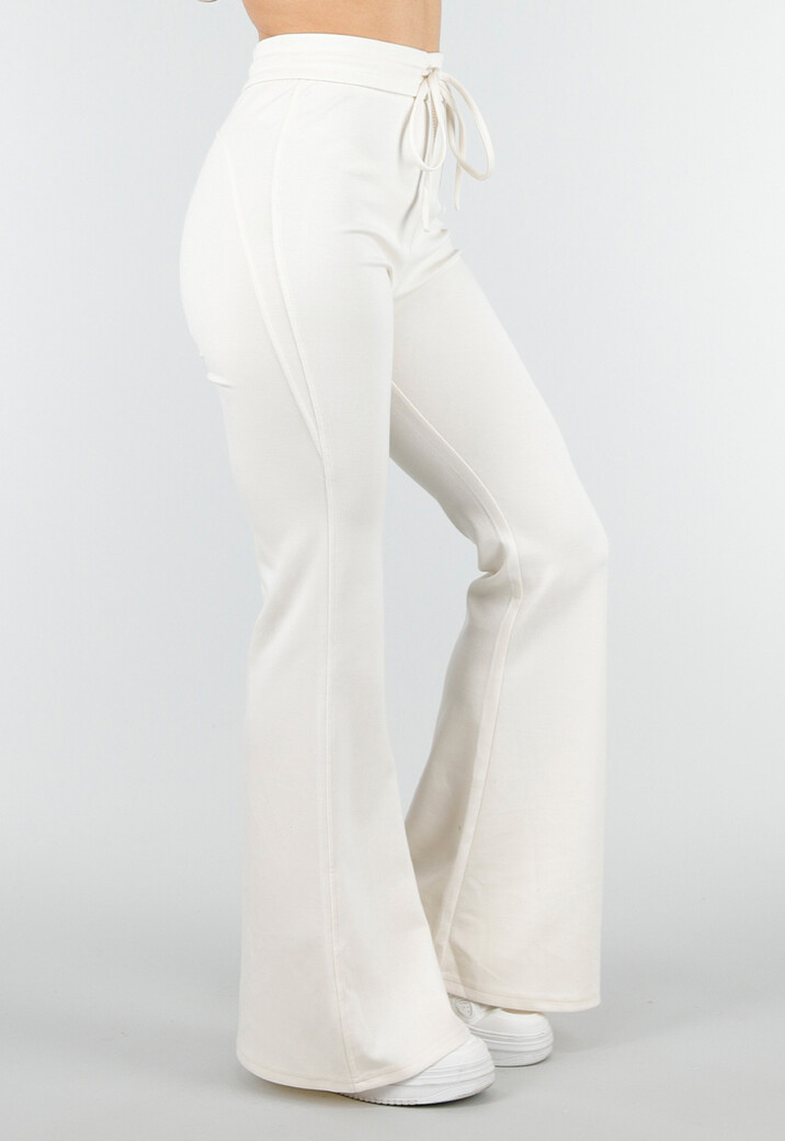 Beige Joggingbroek met Flared Pijpen en Elastische Taille
