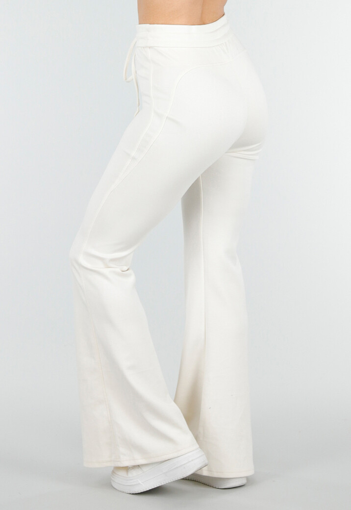 Beige Joggingbroek met Flared Pijpen en Elastische Taille