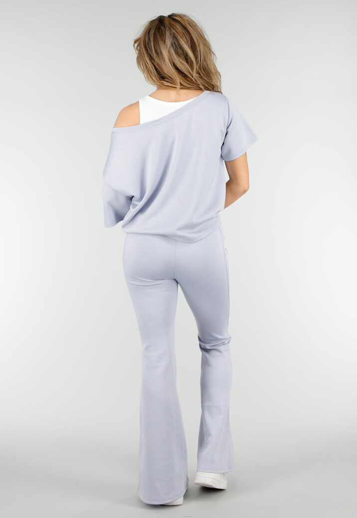 Lichtblauwe Joggingbroek met Flared Pijpen en Elastische Taille