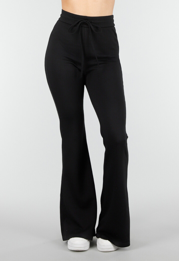 Zwarte Joggingbroek met Flared Pijpen en Elastische Taille