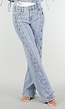 Lichtblauwe Wide Leg Jeans met Veterdetails langs de Pijpen