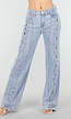 Lichtblauwe Wide Leg Jeans met Veterdetails langs de Pijpen