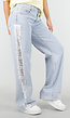 Lichtblauwe Denim Wide Leg Jeans met Kant en Stretch