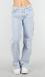 Lichtblauwe Denim Wide Leg Jeans met Kant en Stretch
