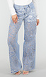 Lichtblauwe Wide Leg Jeans met Bloemenprint