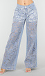 Lichtblauwe Wide Leg Jeans met See-Through Bloemenprint en Stretch