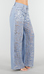 Lichtblauwe Wide Leg Jeans met See-Through Bloemenprint en Stretch