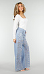 Lichtblauwe Wide Leg Jeans met See-Through Bloemenprint en Stretch