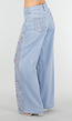 Lichtblauwe Wide Leg Jeans met See-Through Bloemenprint en Stretch