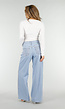 Lichtblauwe Wide Leg Jeans met See-Through Bloemenprint en Stretch