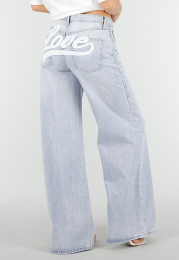 Lichtblauwe Love Wide Leg Jeans met Backprint