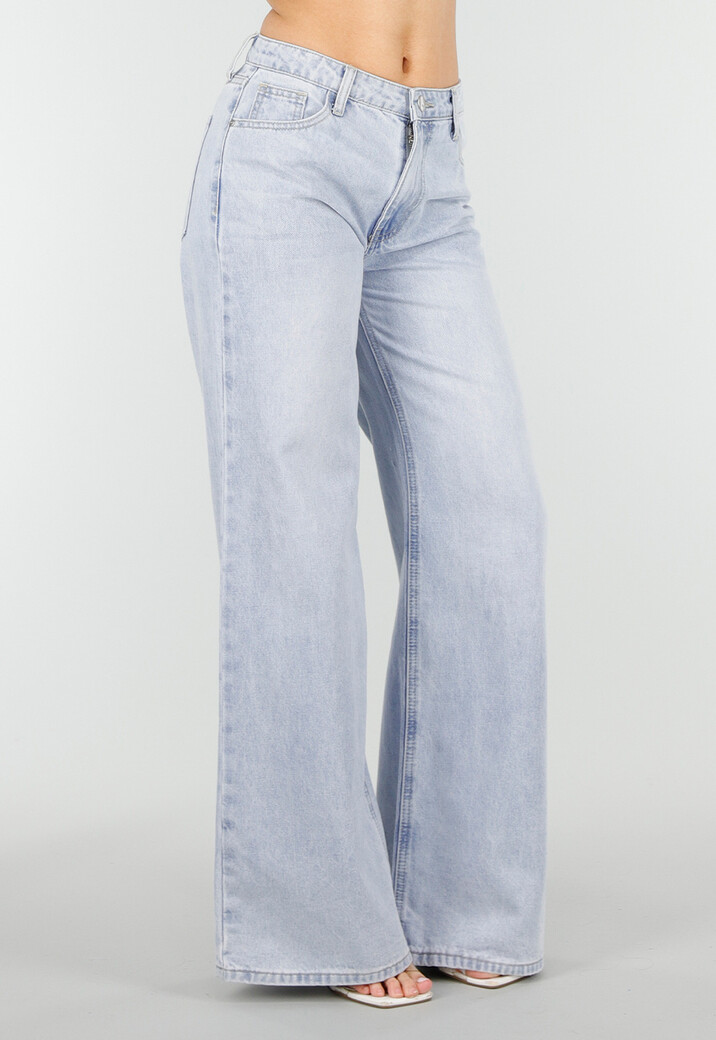 Lichtblauwe Wide Leg Jeans met Backprint en Stretch