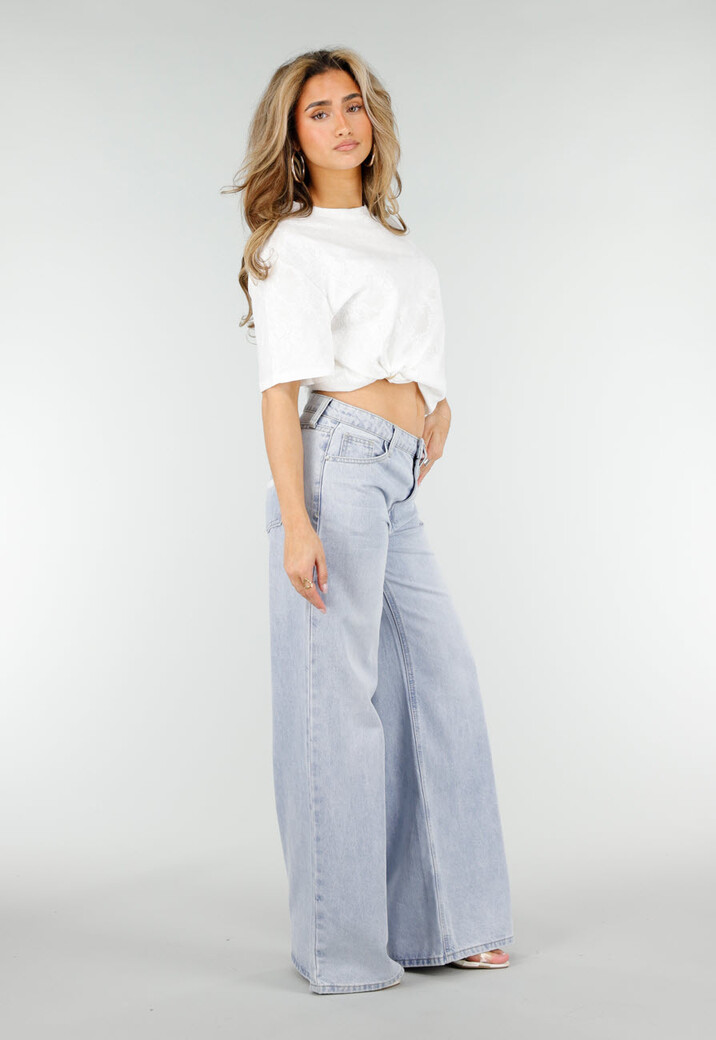 Lichtblauwe Wide Leg Jeans met Backprint en Stretch