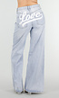 Lichtblauwe Wide Leg Jeans met Backprint en Stretch