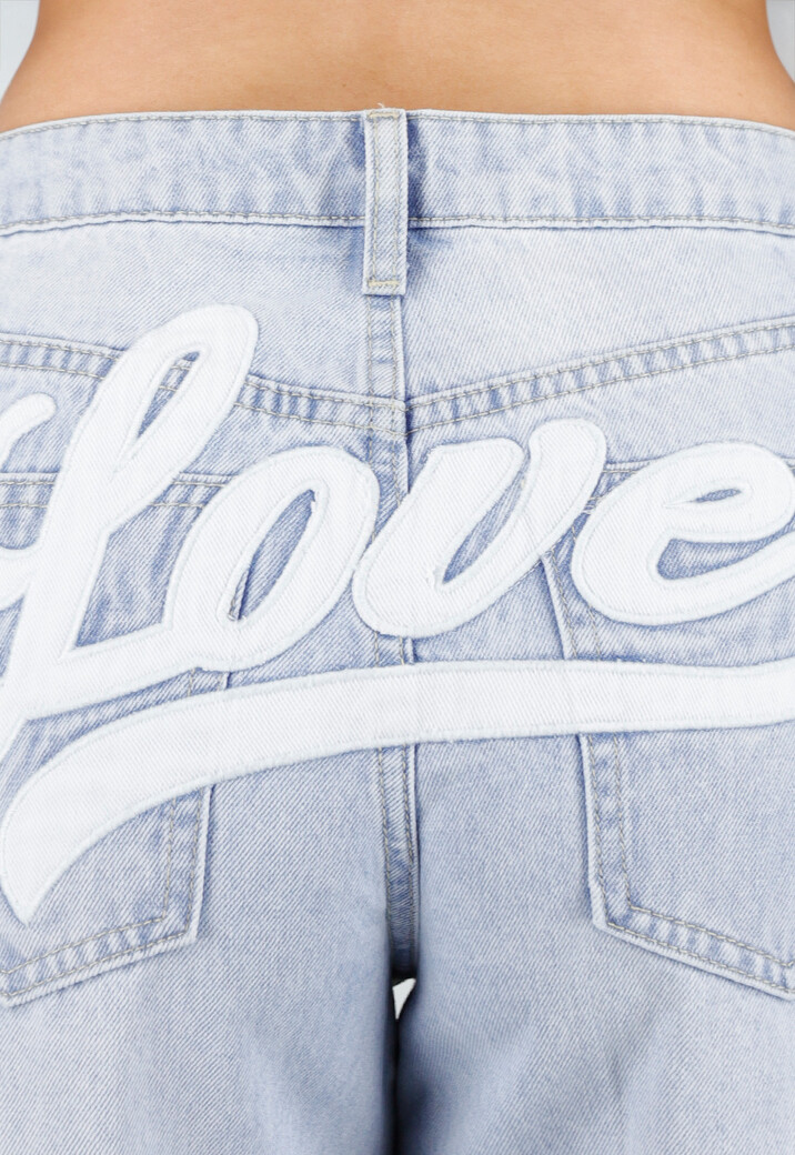 Lichtblauwe Wide Leg Jeans met Backprint en Stretch