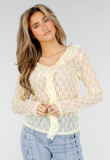 Butter Yellow Kanten Blouse Top