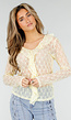 Butter Yellow Kanten Blouse met Lange Mouwen en Ruffle Detail