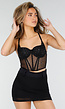 Zwarte Mesh Corset Top met Steentjes en Beugelcups