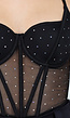 Zwarte Mesh Corset Top met Steentjes en Beugelcups