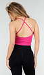 Roze Crop Top met Pads en Gekruiste Rug
