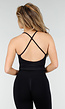 Zwarte Halter Crop Top met Open Rug