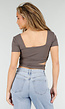 Taupe Cropped Sport Top met Korte Mouwen en Wrap Detail
