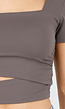 Taupe Cropped Sport Top met Korte Mouwen en Wrap Detail