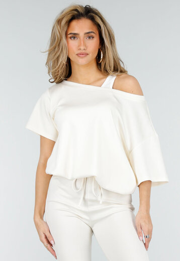 Crème One Shoulder Top met Ingewerkte Top