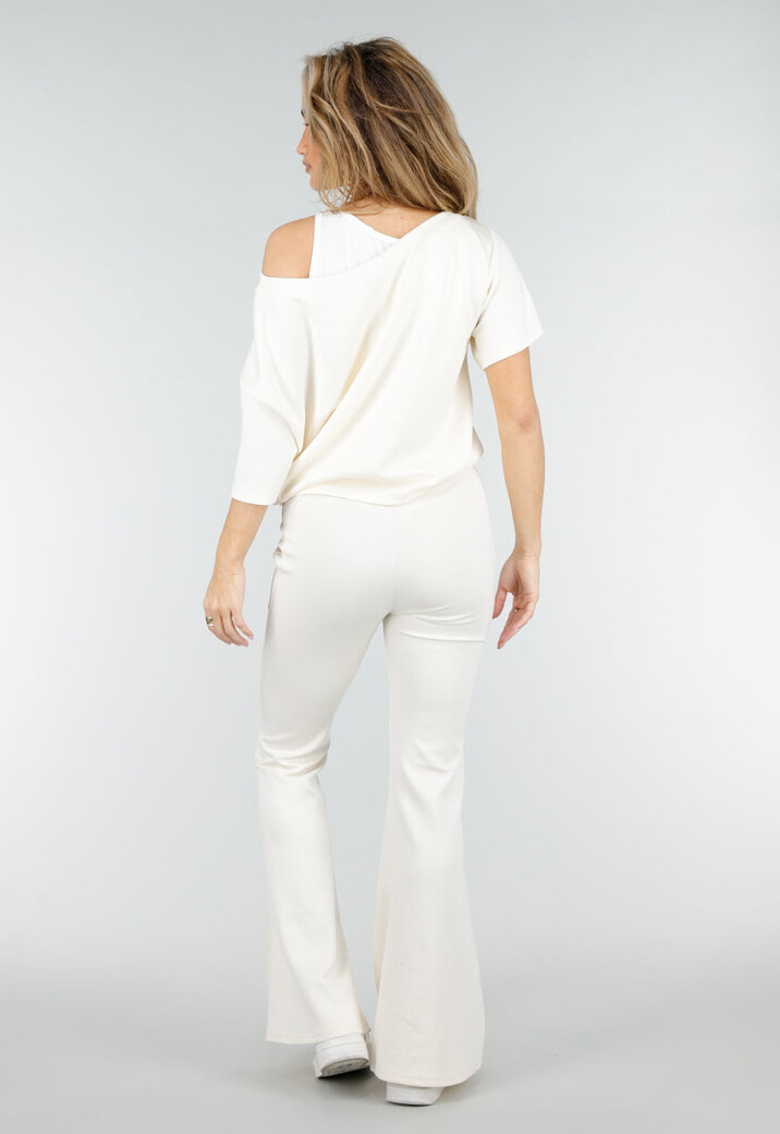Beige One Shoulder Top met Ingewerkte Top en Stretch