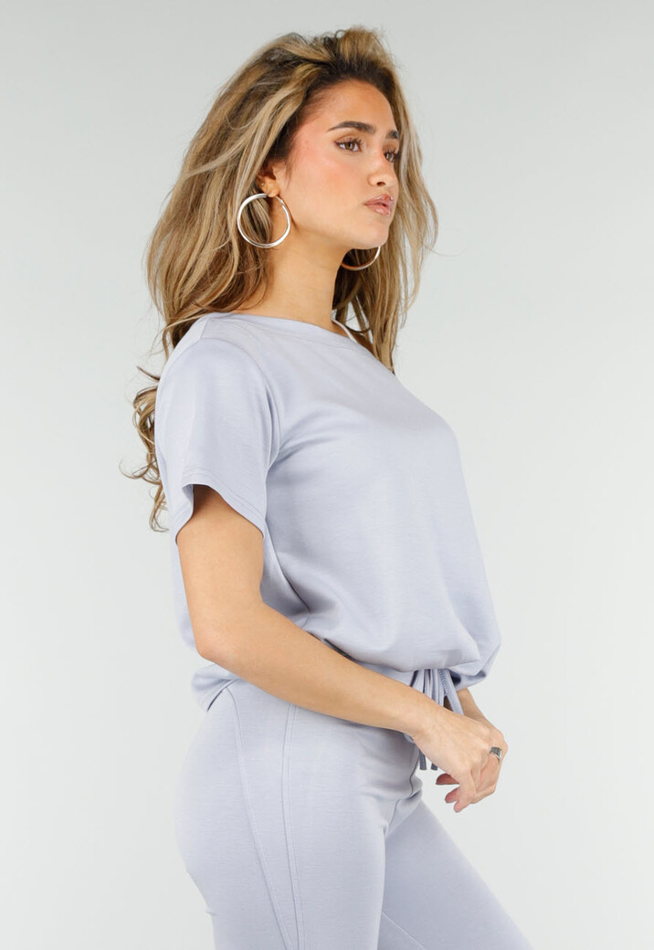 Lichtblauwe One Shoulder Top met Ingewerkte Top en Stretch
