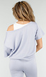 Lichtblauwe One Shoulder Top met Ingewerkte Top en Stretch