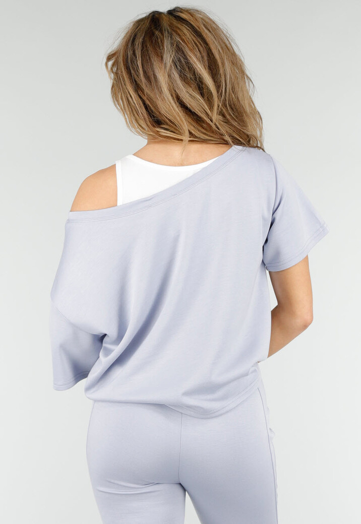 Lichtblauwe One Shoulder Top met Ingewerkte Top en Stretch