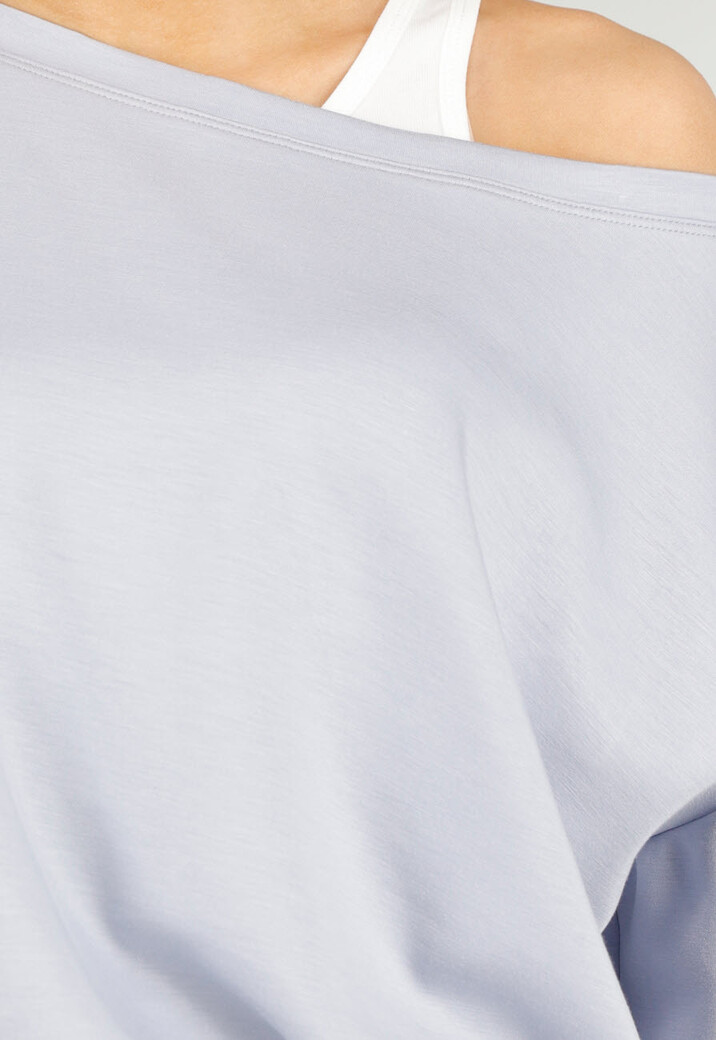 Lichtblauwe One Shoulder Top met Ingewerkte Top en Stretch