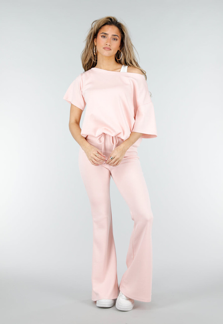 Lichtroze One Shoulder Top met Ingewerkte Top en Stretch