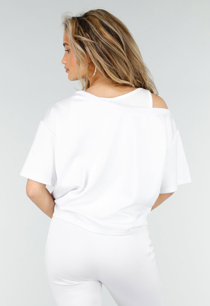 Witte One Shoulder Top met Ingewerkte Top en Stretch