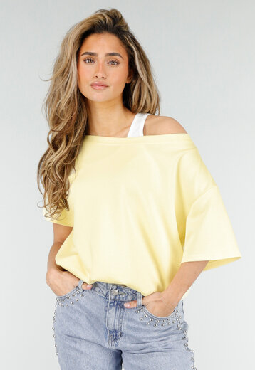 Butter Yellow One Shoulder Top met Ingewerkte Top