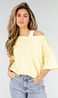 Butter Yellow One Shoulder Top met Ingewerkte Top en Stretch