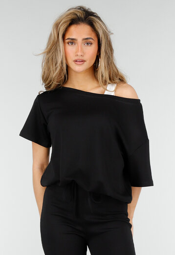 Zwarte One Shoulder Top met Ingewerkte Top