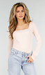 Lichtroze Stretch Top met Lange Mouwen en Vierkante Hals